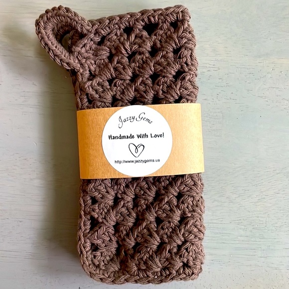 2 Handmade Dishcloths Washcloths w Loop100% Cotton Dark Brown Hand Crocheted - Picture 2 of 4